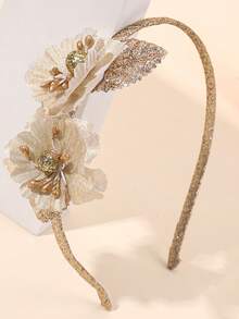 1 chiếc băng đô hoa giả màu sâm panh, băng đô cài tóc màu vàng óng ánh, thích hợp cho tiệc tùng, đám cưới, chụp ảnh sinh nhật cho bé gái và các dịp khác, phụ kiện tóc cho bé gái. - headband hoa - Xem 7