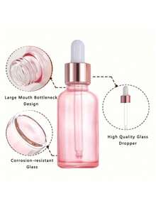 粉色玻璃滴管瓶 - 精油分配器，带玻璃滴管的瓶子，适用于化妆品和香水、精华液小瓶、带玻璃滴管的化妆品旅行容器套装、旅行容器，便携且节省空间，适合日常携带、户外旅行、家庭使用、实验室用品、按摩油和液体储存，是斋月、开斋节、情人节、圣诞节或感恩节的完美礼物。 - 彩色 - 查看 5