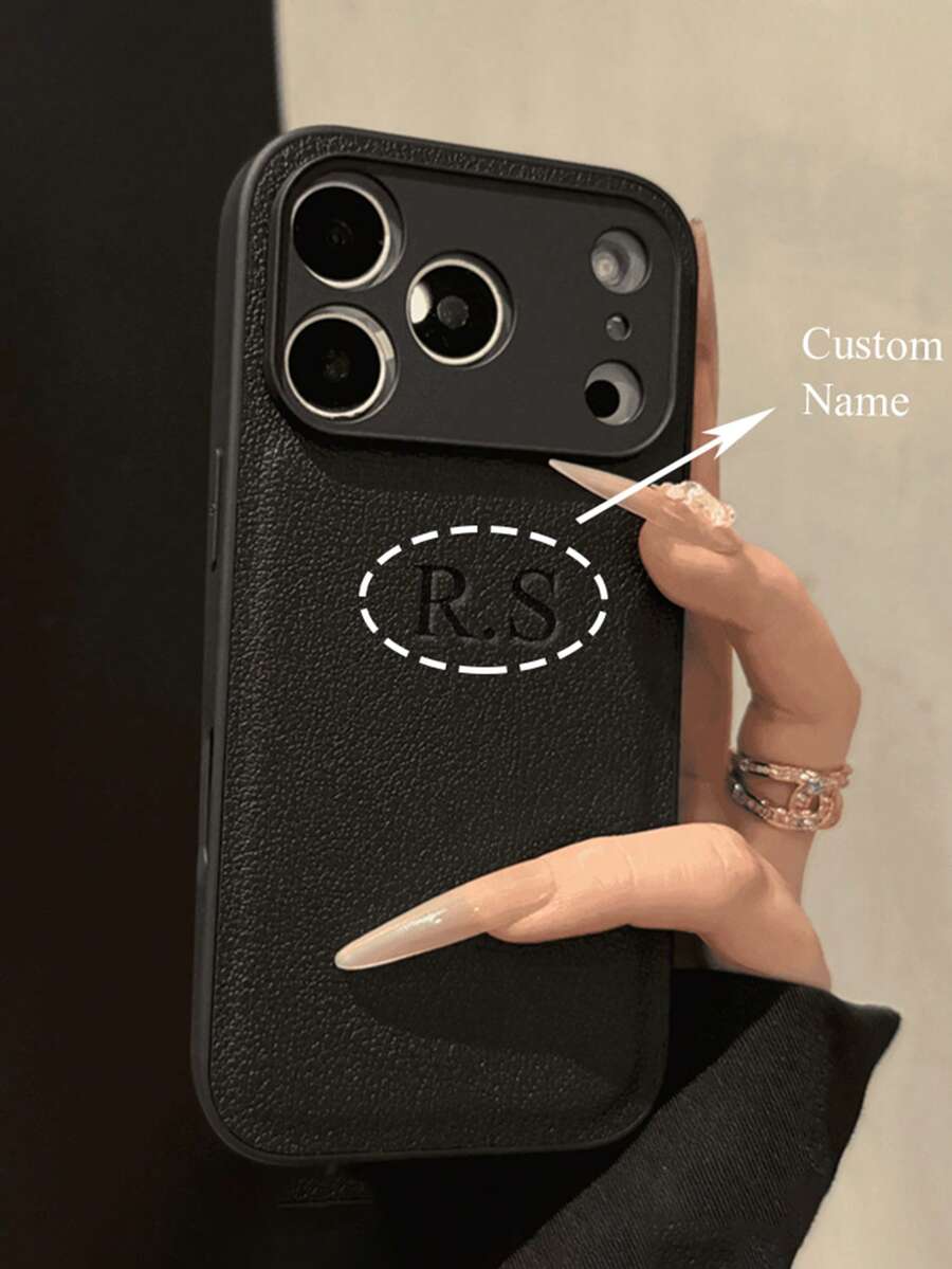 Ốp lưng điện thoại giả da tự thiết kế tên viết tắt, tương thích với iPhone 17/16/15/14/13/12/11 Pro Max Plus/17 Pro, bảo vệ chống sốc cho ống kính.