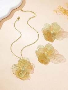 3pcs/Set Vintage Elegant Metallic Gold Textured Floral Pendant Necklace & Earrings Set, Suitable For Women's Daily, Party, Holiday, Gift - 黃金 5 - 查看 10