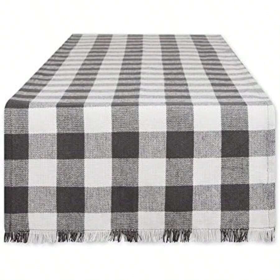 DII Colección de Mesa de Cuadros con Flecos Pesados, Juego de manteles Individuales, 13 x 19 Pulgadas, Color marrón Piedra, 6 Piezas(Table Runner, 14x72" mineral) - Multicolor - Ver 1