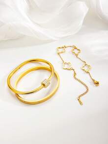 3 Peças Conjunto de Pulseiras Elegantes e Luxuosas em Aço Inoxidável, Combinação Clássica Combinante, Adequado para Empilhamento Diário, Presente para Namorada