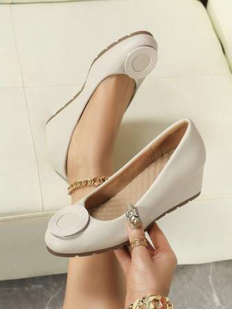 女士时尚坡跟软舒适套脚高跟鞋