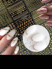 3D Gold 90 Sheets Approx 4500 Pcs 30pcs+30pcs+30pcs Aurora Nail Art Stickers Heart Star Nail Decals 3D Self-Adhesive Holographic Laser Star Nail Stickers Glitter Flower Butterfly Pattern Acrylic Design For Women Girls DIY Nail Art Decoration - Gold - View 7