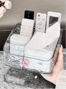 5/3 Compartment Wavy Paper Towel Holder - Multifunctional Storage Organizer For Living Room, Desk, Vanity And Office - Square Plastic Cube Design With Side Compartments For Tissues, Remote, Cosmetics, Essentials - Stylish Home Decor For Toilet Table, Nightstand, Bedroom, Bathroom, Kitchen - Multicolor - View 7