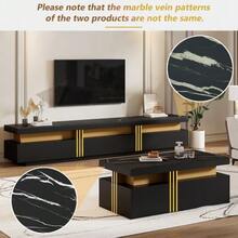 White Wall-Mounted TV Unit Set, Living Room Wall-Mounted TV Unit Set, Coffee Table + TV Stand, Multifunctional Storage Set - Black - View 10