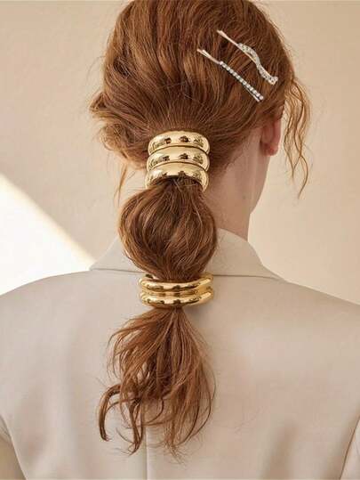 4pcs Square Metal Loop Hair Sleeve, Elastic Headband, Headband, Headband, Ponytail Clip, Hair Tie, Women's Accessories, Hair Elastics, Hair Rubber Bands, Scrunchies, Hair Rope, Elastic Hair Tie