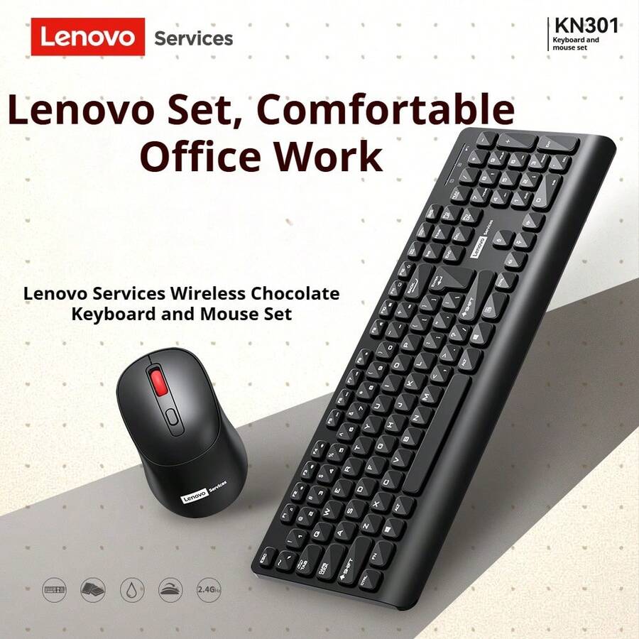 Teclado y ratón inalámbricos Lenovo KN301 2.4G, textura mate, todo en uno para computadora de escritorio, uso universal para oficina y negocios