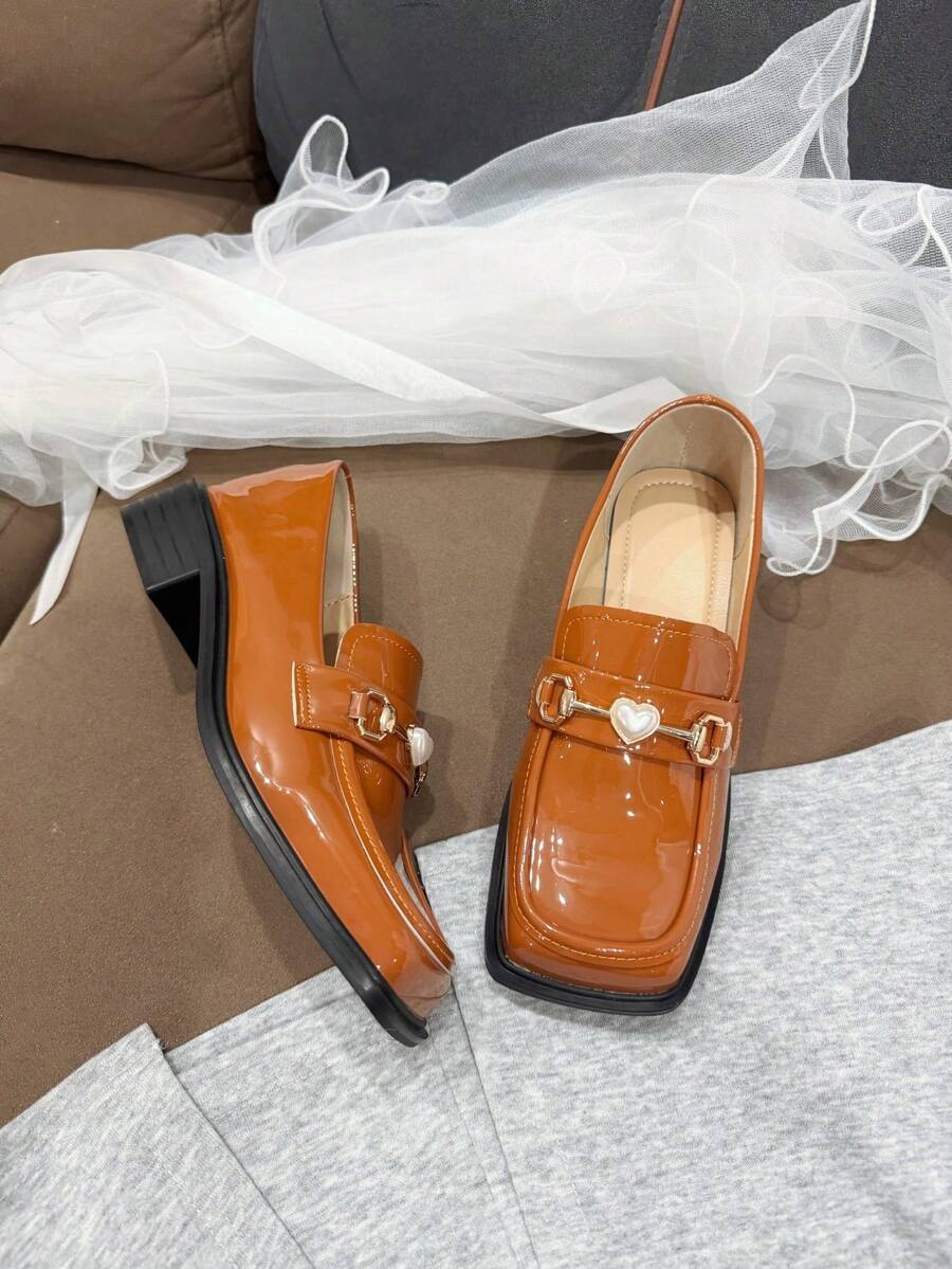 Thick Sole Flats Suitable For Performances, Cute & Elegant Casual Student Style Loafers, All Season - Burnt Orange - View 1