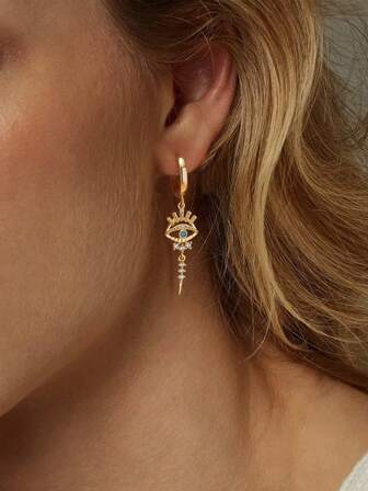 一对独特的夸张水钻恶魔眼耳环，男女皆宜，优雅的圣诞节/生日礼物