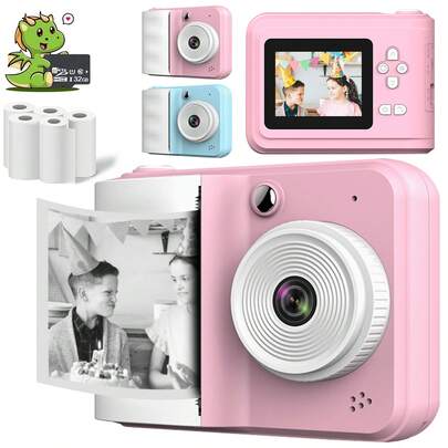 1 Set Cámara instantánea para niños, Cámara digital 1080P con función de video, impresión de fotos y 2 rollos de papel fotográfico para niños y niñas de 6 a 13+ años, regalo de cumpleaños fabricado en China - Dos colores a elegir, diversión dibujando con amigos, creando colores únicos en las fotos y capturando momentos hermosos, regalo para fiestas y ocasiones especiales, Navidad, cumpleaños, Año Nuevo