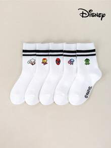 Marvel 1/5 pares de calcetines para niños con estampados de  Spiderman, Iron Man, , Thor, calcetines con volantes, calcetines blancos a rayas negras tipo tripulación, calcetines tobilleros para niñas y niños, calcetines tobilleros suaves y transpirables, calcetines sin deslizamiento para mocasines, calcetines tobilleros con gráficos de dibujos animados, lindos y casuales para uso diario - Multicolor - Ver 6