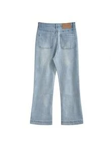 女士高腰喇叭牛仔裤，弹力面料，显瘦，秋季新款休闲款 - 淺色水洗藍 - 查看 5