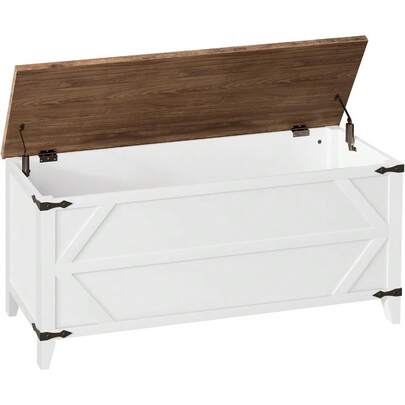 47.2" Toy Box, Storage Chest With Safety Hinges, Toy Chest Storage, Wooden Storage Bench For Bedroom, Living Room, White And Walnut