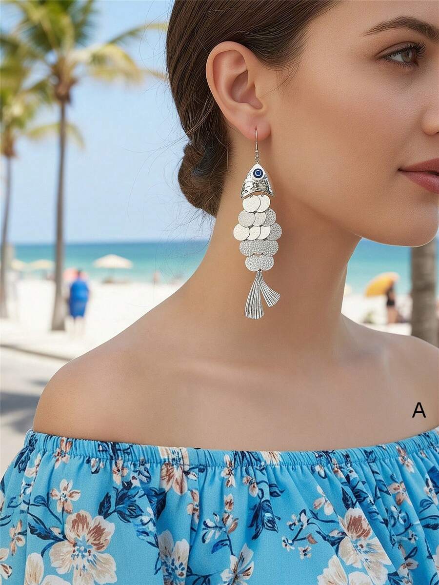 1 Đôi bông tai hình cá 3D có thể cử động, bông tai mặt dây chuyền hình cá mạ vàng, bông tai hình cá cung Song Ngư độc đáo, quà tặng cho người yêu biển.