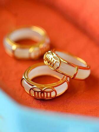 1件白色玉石质感护身符戒指项链，多功能，可作戒指或项链佩戴，适合女性日常、节日、派对、送给女友/闺蜜的礼物