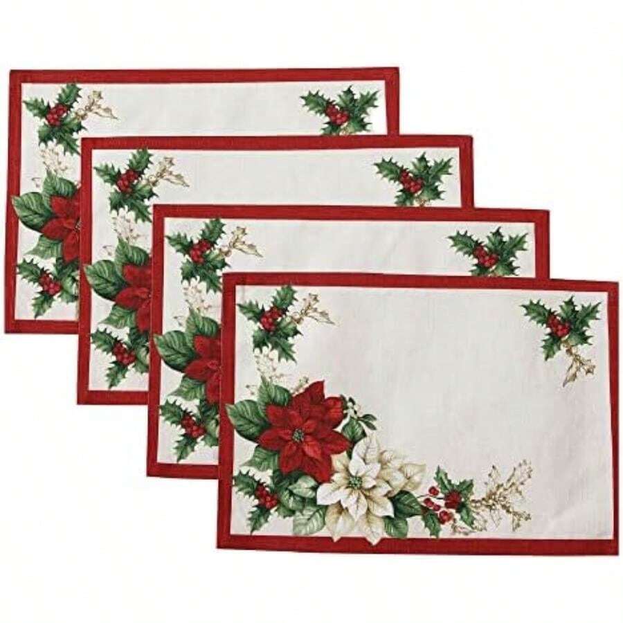 Home Fashions - Mantel de Tela de Pascua roja y Blanca Resistente a Las Arrugas, 60 x 120 Pulgadas, Multicolor(Manteles individuales (juego de 4) 13"x19" (Set of 4 Placemats)) - Multicolor - Ver 1