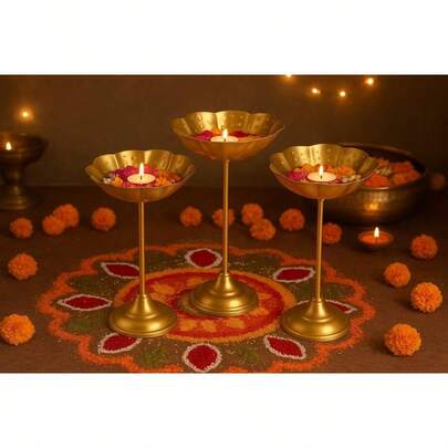Of Arts Tealight Holder Urli Bowl Stand | Set Of 3 Decorative Urli Stands For Home Decor | Floating Diya Display Pi...