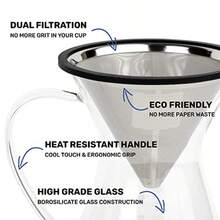 Pour Over Coffee Maker Set For Home Brewing Enthusiasts Includes Large Glass Carafe With 8-Cup Capacity 34oz 1000ml Reusable Dripper Filter And Precision Coffee Scoop Ideal For Specialty Coffee Preparation  Brewing And Daily Use In Kitchen Or Office Settings - PourOverKit - View 3