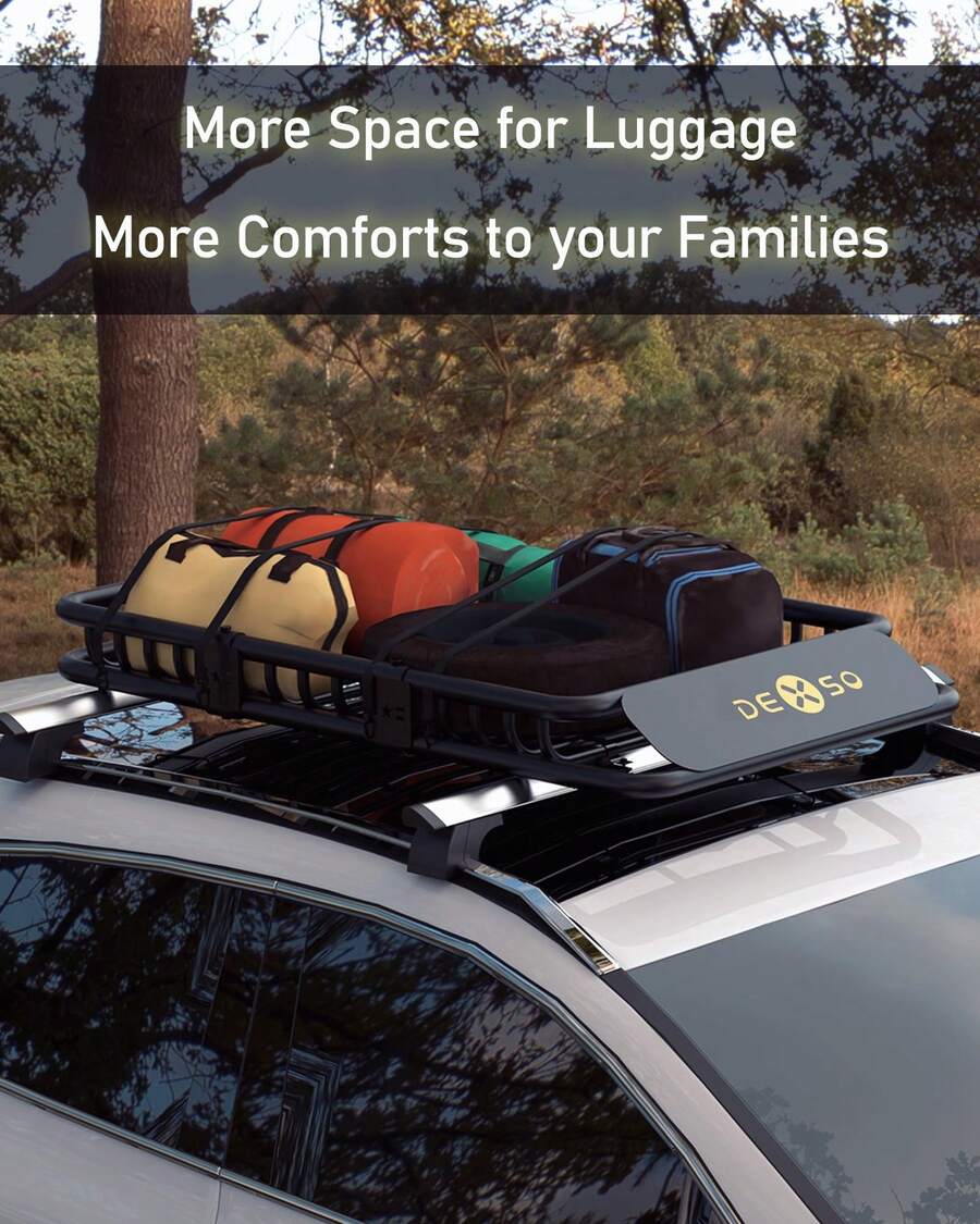 Cesta de Techo Universal 163x99 cm Capacidad 91 kg con Bolsa de Equipaje Impermeable 21 Pies Cúbicos para SUV Camionetas Vehículos - Negro - Ver 1