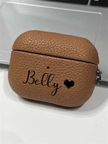 [Customized]Personalized Name Letters Customize Earphone DIY Case For Airpods 1 2 3 4 Pro 2 Pro 3 Luxury Lychee Faux Leather Pattern With Keychain Cover