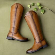 Comfyshoes Women's Knee High Boots 956 Zipper Tall Fashion Boots - 棕色PU - 查看 2