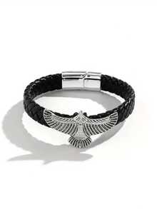 1pc New Fashion Braided Leather Liberty Eagle Bracelet Men Women Retro Black Leather Wristband Jewelry Gift - Fashion - View 4