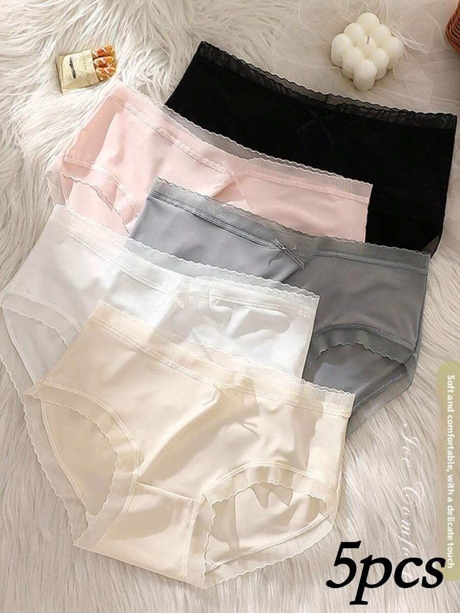 5Pcs/Set Ice Silk Seamless Panties For Women Intimate Briefs Mid-Waist Large Size M-XXL Multiple Color Options Female Lingerie Plus Size Comfortable - Multicolor - View 1