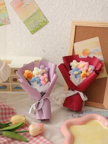 Charming Dopamine Colorful Faux Mini Knitted Flower Bouquet - Ideal For Valentine's Day, Birthday, Party, Mother's Day, Anniversary Surprise Gifts | Multicolor Home Decor Accents, Bouquet Accessories - Multicolor - View 10