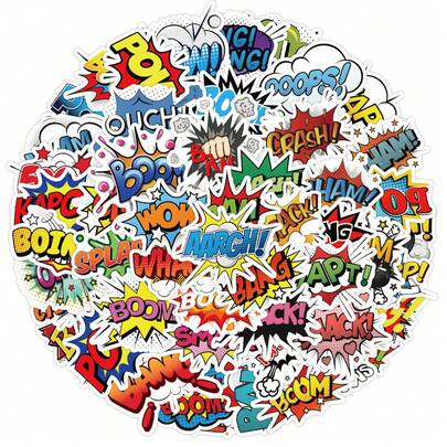 50pcs Cartoon "BOOM!!" Graffiti Stickers, Scrapbooking Material, Fun Cartoon Style, Waterproof Reusable, Suitable For Motorcycle Helmet, Car, Gift Box, Envelope, Graffiti Stickers, Guitar, Laptop, Luggage, DIY Crafts, Helmet Stickers, Gamer Stickers, Laptop Stickers, Games, Planner Stickers, Stickers For Bicycle, Gamer Birthday Party, Gamer Decor, Office Decor