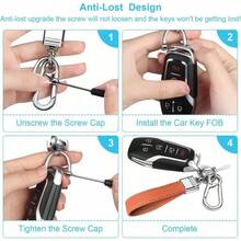 Llavero de piel genuino para coche, accesorios universales de metal resistente, llavero de coche con cierre giratorio de 360 grados y anillo en D antiprdida para hombres y mujeres rosa claro - Universal + Naranja - Ver 4