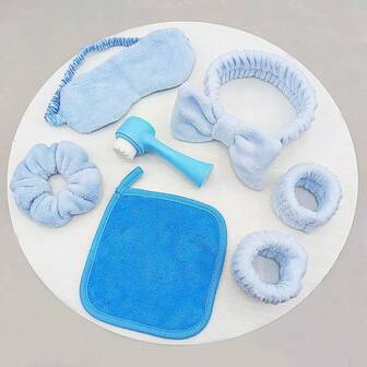 7-Piece Facial Cleansing Set - Portable Cleansing Brush & Makeup Removal Tools, Includes Headband & Towel, Practical Gift For Goddess