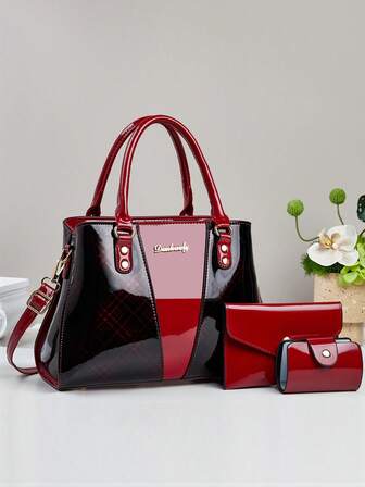 Juego de 3 piezas de bolso de mano de PU para mujer, elegante bolso de moda con monedero y tarjetero, bolso de hombro de gran capacidad y diseño elegante, disponible en varios colores