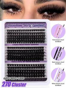 CMAYOME 270 Stücke D-Curl Flauschige Wimpernverlängerungsset, natürliche dicke Wimpern, Anfänger freundliche DIY Wimpernverlängerung mit Wimpernkleber, Versiegelung, Pinzette, Wimpernbürste, D-Curl Wimpernverlängerungsset mit Wimpern Zubehör, geeignet für den täglichen Gebrauch, Reisen, Anfänger, Hochzeiten, Dates, Partys, Festivals und verschiedene Augen Make-up Looks - Violett - Übersicht 6