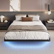 SHA CERLIN Twin/Full/Queen/King Size Floating Bed Frame With Smart LED Lights And Charging Station, Heavy Duty Metal Platform Bed With Modern Design, No Box Spring Needed, Easy Assembly, Black - Xem 2