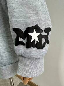 Y2K Retro Star And Letter Printed Zipper Hoodies,Spring Autumn Harajuku Y2K Women And Men Fashion Hip Hop Long Sleeve Hooded ,Avant-Garde - Street Casual Spring/Fall Loose Zipper Pocket Patched,Autumn And Winter Gothic Coat - 灰色 - 查看 5