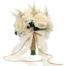 باقات زفاف بوهيمية للعروس والوصيفات، زهور الورد الاصطناعية البيضاء والشمبانيا لديكور الزفاف، باقات عروس ترتيبات زهور الزفاف لديكور المنزل وطاولات الوسط، زهور ورد اصطناعية للرمي في مراسم الزواج المدني واكسسوارات عيد الحب - بيج أ - مشاهدة 11