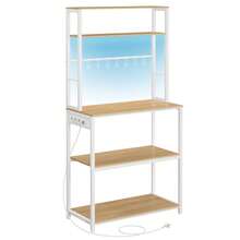 VASAGLE Scaffale da Cucina con LED, Scaffale per Microonde con Multipresa, Ripiani Regolabili, 8 Ganci, 40 x 80 x 168,4 cm, Rovere Dorato e Bianco Opaco - Quercia dorata - Visualizzare 7