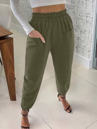 女士休闲工装裤，及踝长