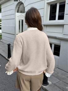 FOR BEAUTY Spring/Summer New Khaki Round Neck Single-Breasted Knit Cardigan Women's Top, Fashion Minimalist Korean Romantic, Gentle Sweet Street Casual Style, Suitable For Daily Outings, Dates, Commuting And Other Occasions, An Elegant Spring Fashion Item For Ladies