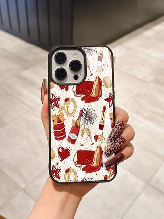 Chinese New Year 1pc Acrylic Printed Protective Phone Case, Black Anti-Fall Anti-Slip Compatible With IPhone 13/14/15/16 Series