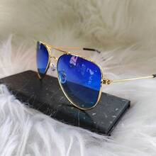 Vintage Fashion Aviator Sunglasses For Women And Men, Unisex, With Metal Frame, UV 400 Lens - 藍色 - 查看 6