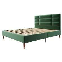 Upholstered Bed, Double Bed With Slatted Base, 140x200cm Upholstered Bed Frame With Headboard, In Black Linen, For Adults And Teenagers (Mattress Not Included) - Green 2 - View 7