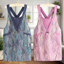 New Feather Pattern Canvas Apron, Durable Cooking/Catering Apron For Kitchen/Restaurant Use, Women - Multicolor - View 8