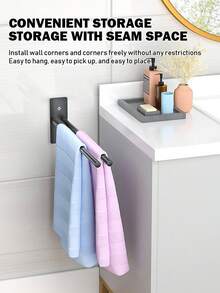 1pc Foldable Double Bar Towel Rack, Bathroom Towel Holder, Wall Mounted Towel Rack, Bathroom Storage Rack, No Drill Towel Organizer Rack, Bathroom Accessories - Multicolor - View 8