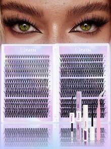 520片装睫毛嫁接套装，D型卷翘睫毛簇，8-16mm，20D/30D/40D/50D/60D可选，DIY睫毛簇套装，包含睫毛粘合剂、卸除工具、睫毛嫁接器、镊子，适合在家自行DIY睫毛嫁接。