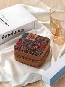 1个复古印花迷你首饰盒，可收纳耳环、戒指、项链，旅行收纳盒，优雅印花首饰盒，多功能首饰收纳盒 - 彩色 - 查看 8