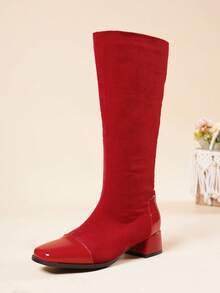 2025 New Autumn/Winter Fashion Thick Heel Tall Boots Women, Suede Knee-High Boots - Red - View 9