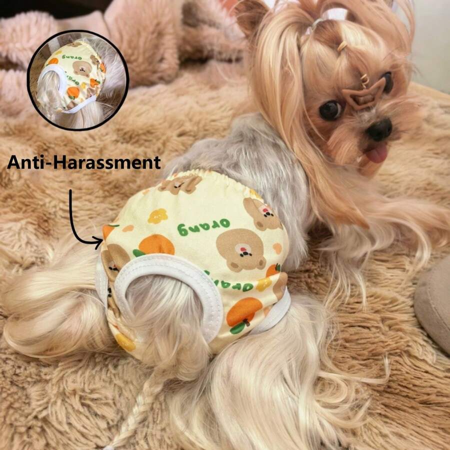 1件装宠物猫狗可重复使用尿布 - 卡通熊羊图案宠物卫生裤，适合狗狗自由活动和聚会，保持小型宠物清洁，适合马尔济斯犬、法国斗牛犬、吉娃娃等。 - 黃色 - 查看 1