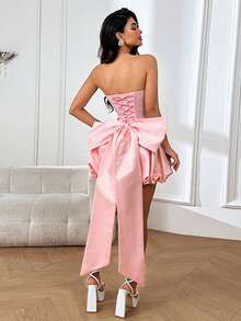 WOWDARK Women's Elegant Detachable Bow Bud Dress, Fashion Sleeveless Dress, Summer Bandage Dress, Formal Party Dress - 粉色 - 查看 2